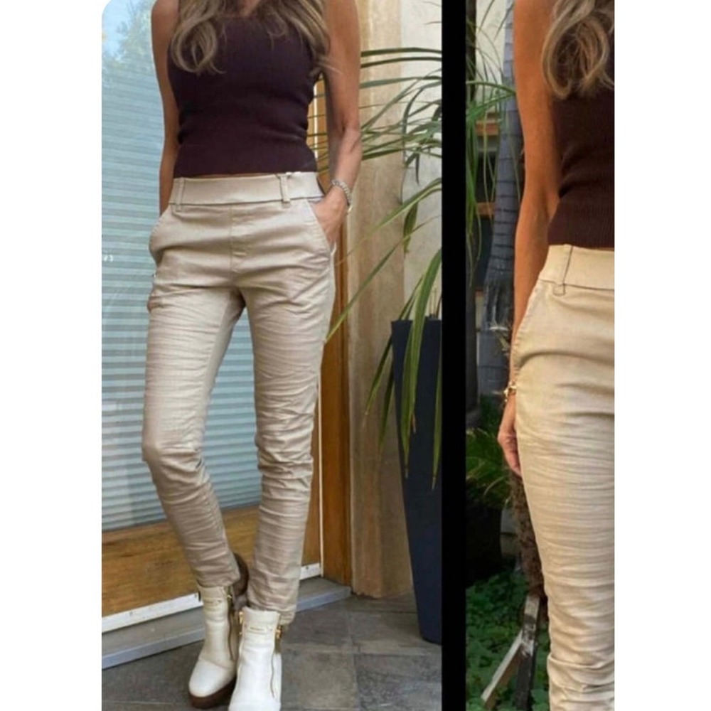 Flog Dafna Pants Beige‎ Herringbone Pull On Stretch Skinny Size 30